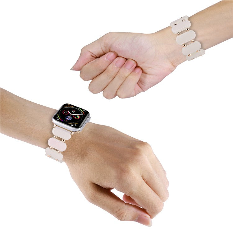 For Apple Watch Series 10 46mm / Ultra 2 Ultra 49mm /  Series 9 8 7 45mm / 6 5 4 SE (2023) SE (2022) SE 44mm / 3 2 1 42mm Elastic Resin Watch Band - Light Pink