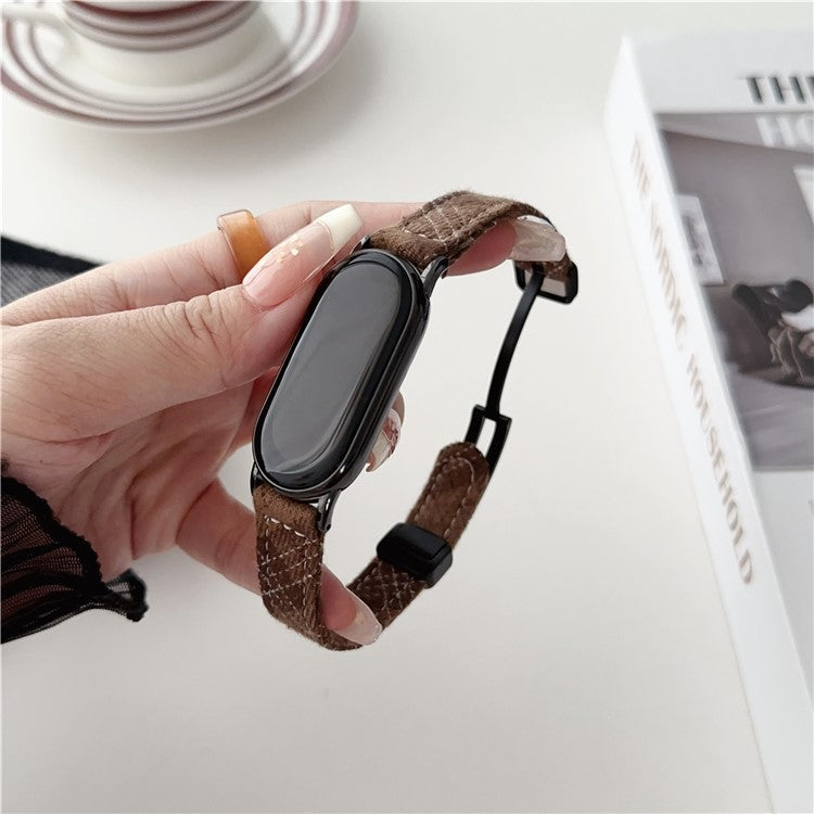 For Xiaomi Smart Band 9 NFC / 9 / 8 NFC / 8 Smartwatch Strap Adjustable Canvas Watch Band - Dark Brown
