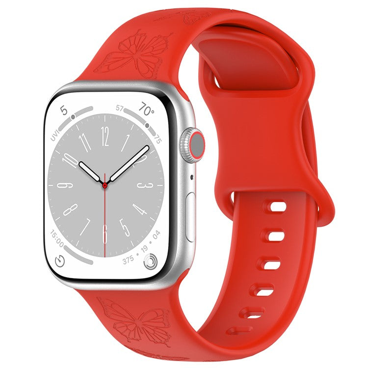 Watch Strap for Apple Watch Series 10 42mm / 9 8 7 41mm / SE (2023) SE (2022) SE 6 5 4 40mm / 3 2 1 38mm Butterfly Silicone Watch Band - Red