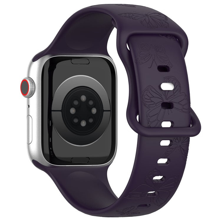 Watch Strap for Apple Watch Series 10 42mm / 9 8 7 41mm / SE (2023) SE (2022) SE 6 5 4 40mm / 3 2 1 38mm Butterfly Silicone Watch Band - Dark Cherry