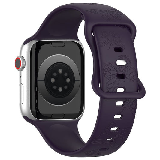 Watch Strap for Apple Watch Series 10 42mm / 9 8 7 41mm / SE (2023) SE (2022) SE 6 5 4 40mm / 3 2 1 38mm Butterfly Silicone Watch Band - Dark Cherry