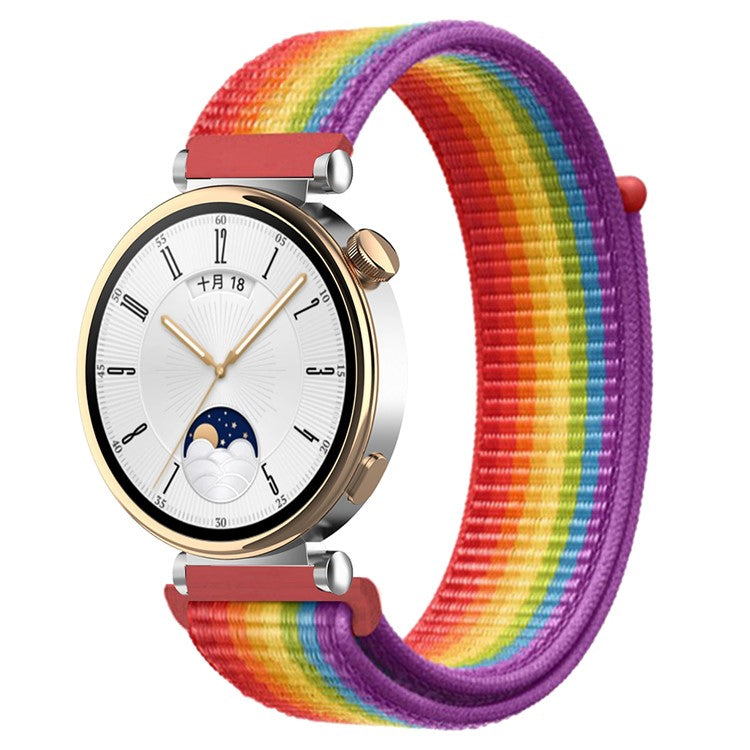 For Huawei Watch GT 4 41mm / Garmin Venu 3S Watch Band 18mm Nylon Loop Adjustable Wrist Strap - Rainbow