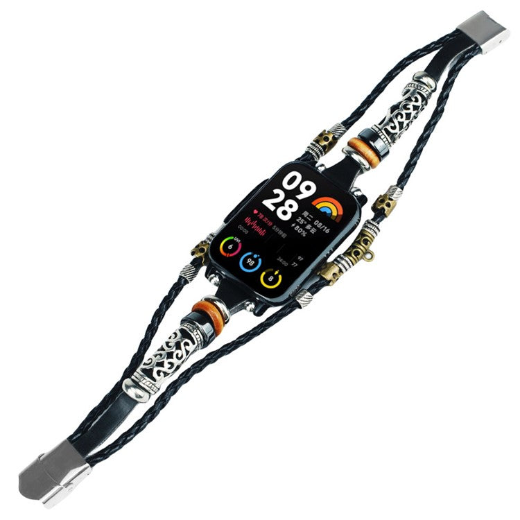 For Xiaomi Smart Band 8 Pro Watch Band Retro Ethnic Style Beads Watch Strap Bracelet - Black