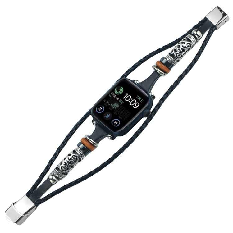 For Apple Watch Series 10 46mm / Ultra 2 Ultra 49mm /  Series 9 8 7 45mm / 6 5 4 SE (2023) SE (2022) SE 44mm / 3 2 1 42mm Watch Band Ethnic Watch Strap - Black