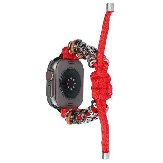 For Apple Watch Series 10 46mm / Ultra 2 Ultra 49mm /  Series 9 8 7 45mm / 6 5 4 SE (2023) SE (2022) SE 44mm / 3 2 1 42mm Watch Strap Bead Braided Rope - Red