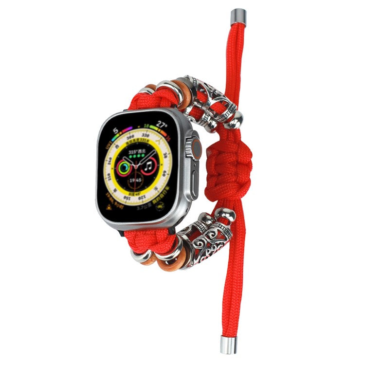 For Apple Watch Series 10 46mm / Ultra 2 Ultra 49mm /  Series 9 8 7 45mm / 6 5 4 SE (2023) SE (2022) SE 44mm / 3 2 1 42mm Watch Strap Bead Braided Rope - Red