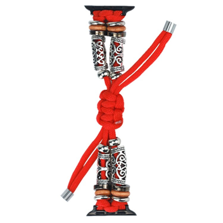 For Apple Watch Series 10 46mm / Ultra 2 Ultra 49mm /  Series 9 8 7 45mm / 6 5 4 SE (2023) SE (2022) SE 44mm / 3 2 1 42mm Watch Strap Bead Braided Rope - Red