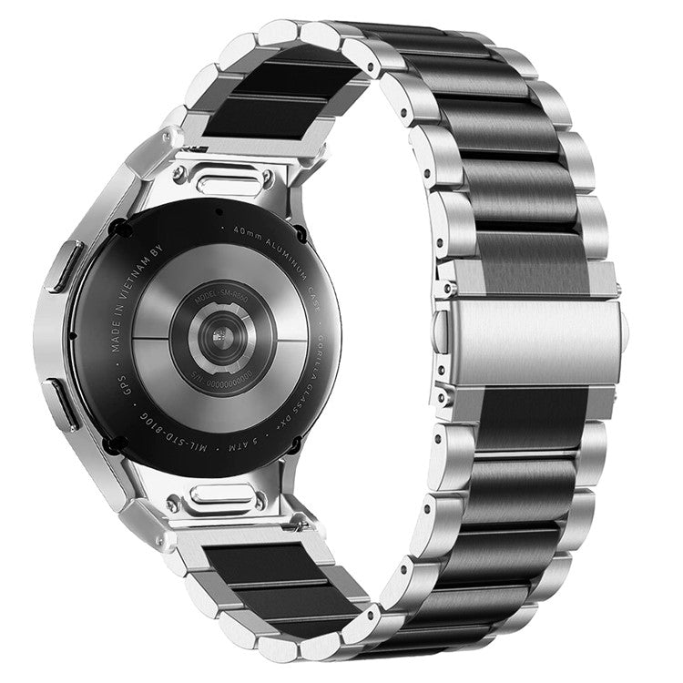 For Samsung Galaxy Watch 5 Active / Pro / Watch 5 / Watch FE 40mm / Watch4 Stainless Steel Wrist Strap Replacement - Black+Silver