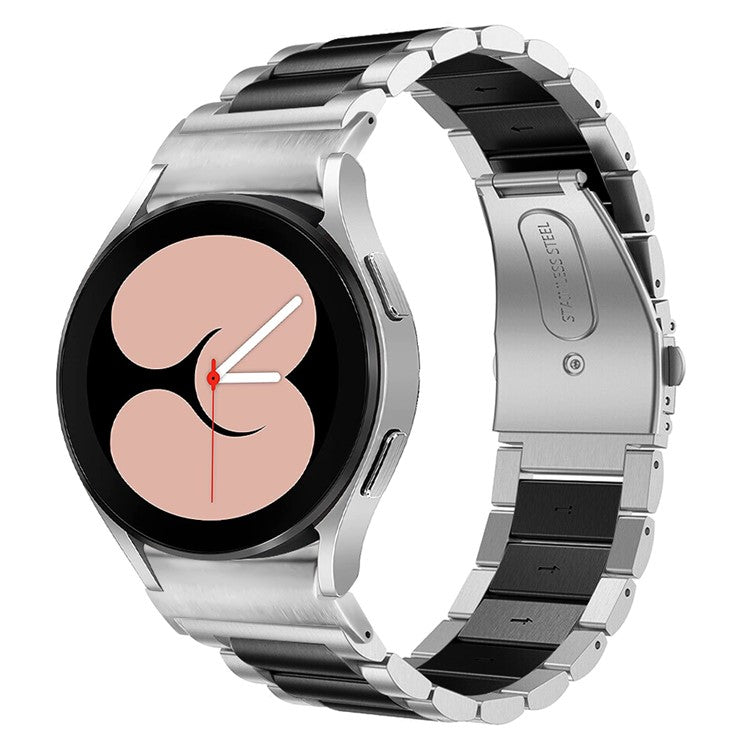 For Samsung Galaxy Watch 5 Active / Pro / Watch 5 / Watch FE 40mm / Watch4 Stainless Steel Wrist Strap Replacement - Black+Silver