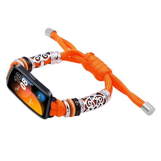 For Huawei Band 8 / Band 8 NFC / Band 9 / Band 9 NFC Watch Band Beads Decor Braided Rope Adjustable Wrist Strap - Orange