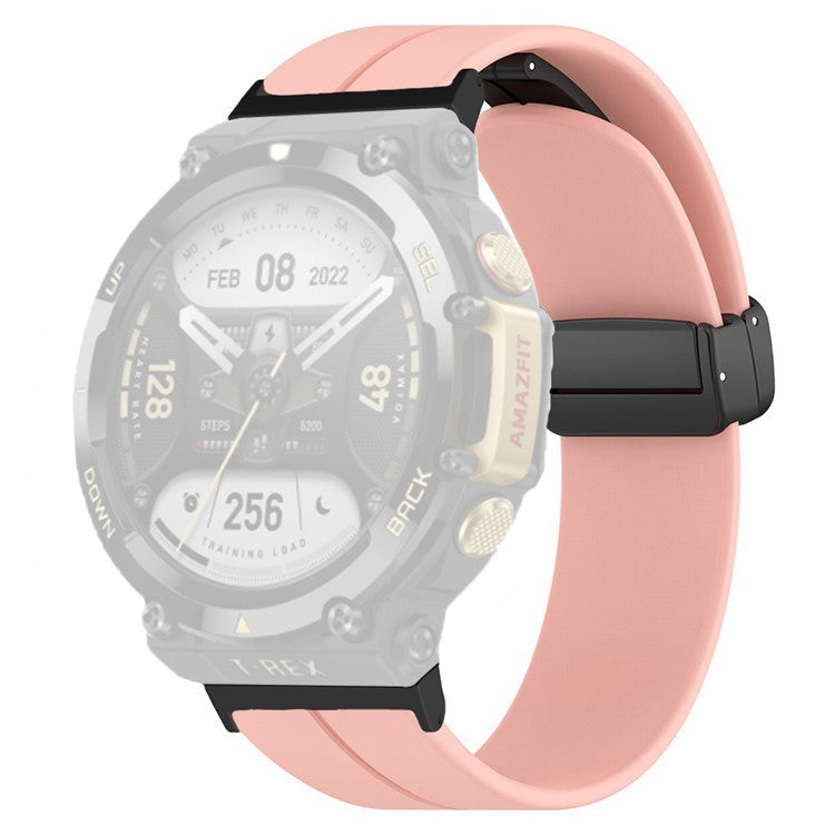 For Huami Amazfit T-Rex 2 Silicone Watch Band Magnetic Folding Buckle Wrist Strap - Pink