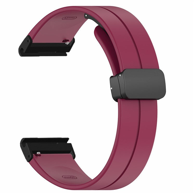 For Garmin Fenix 7X / 6X / 5X Watch Strap Magnetic Buckle Silicone Band with 26mm PC Connector - Wine Red