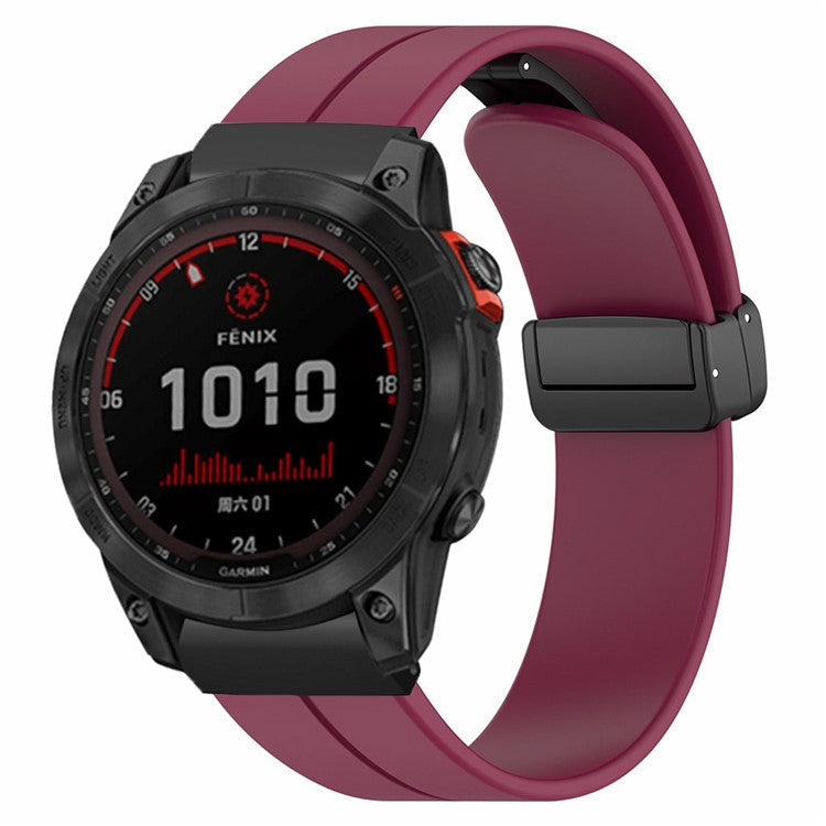 For Garmin Fenix 7X / 6X / 5X Watch Strap Magnetic Buckle Silicone Band with 26mm PC Connector - Wine Red