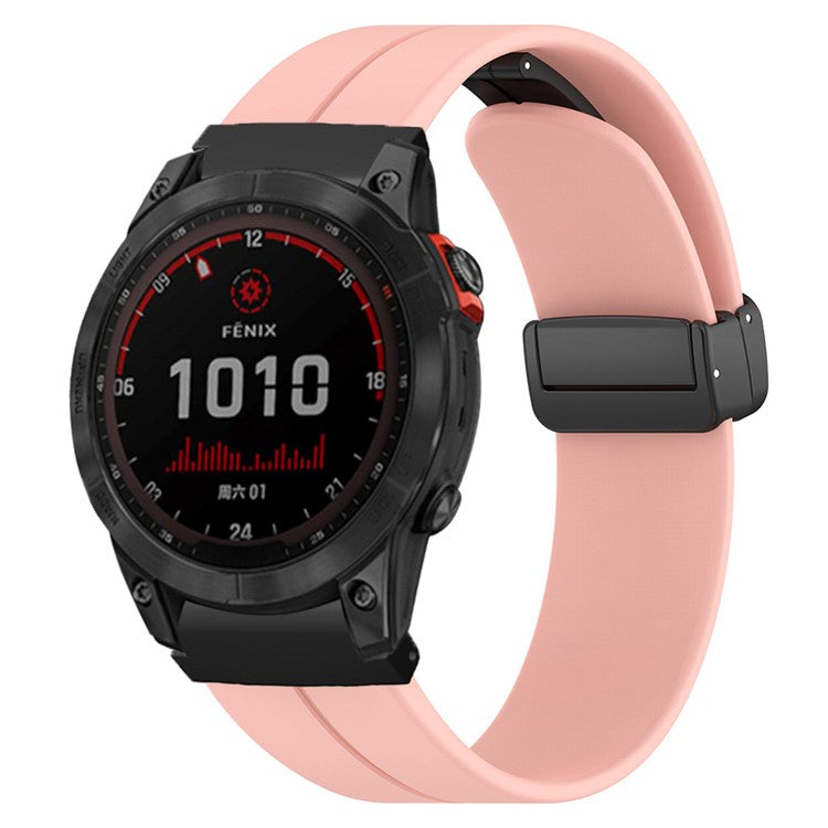 For Garmin Fenix 7 / 6 / 5 / Huami Amazfit Falcon Silicone Watch Band Magnetic Buckle Strap with 22mm PC Connector - Pink
