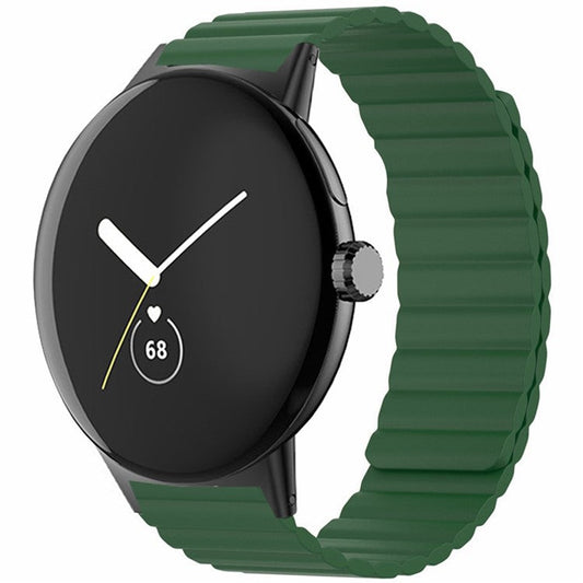 For Google Pixel Watch / Pixel Watch 2 Magnetic Watch Band Adjustable Silicone Wrist Strap - Army+Green
