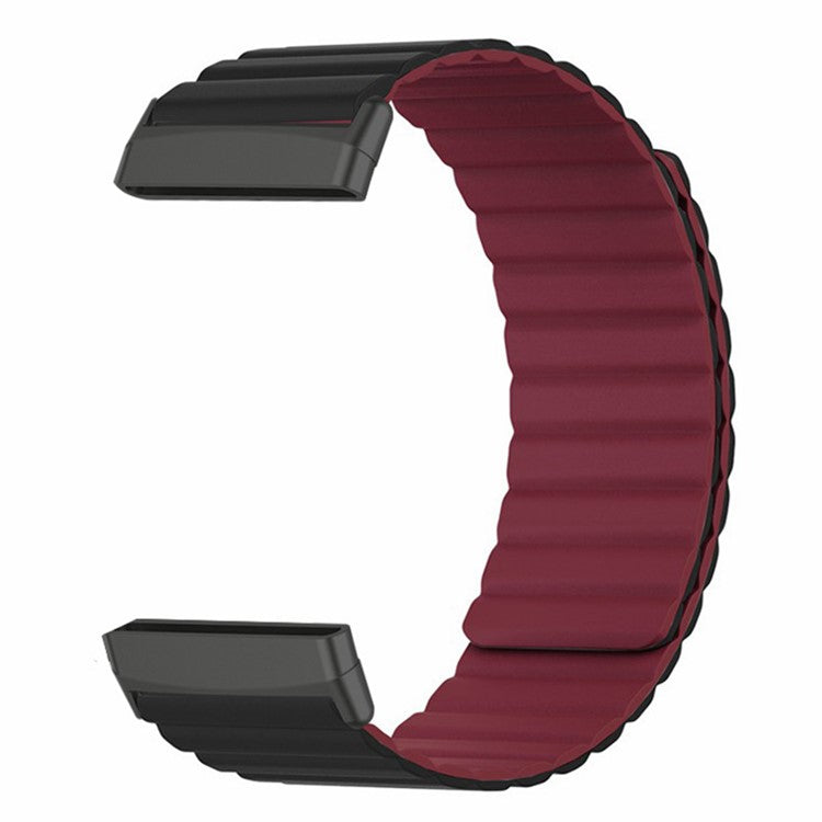 For Fitbit Versa 3 / 4 / Fitbit Sense / Sense 2 Silicone Watch Band Magnetic Strap Replacement - Black+Wine Red