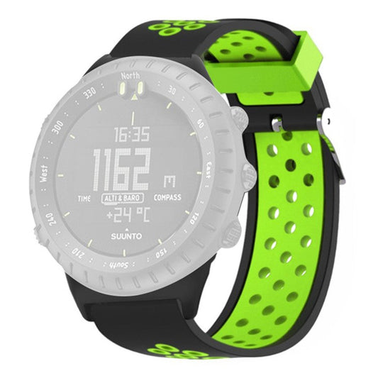 For Suunto Core Silicone Watch Bands Dual Color Breathable 22mm Sport Straps - Black+Green