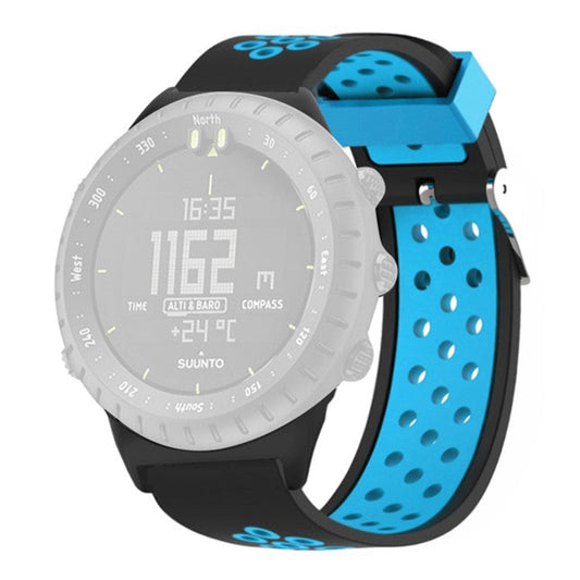For Suunto Core Silicone Watch Bands Dual Color Breathable 22mm Sport Straps - Black+Blue
