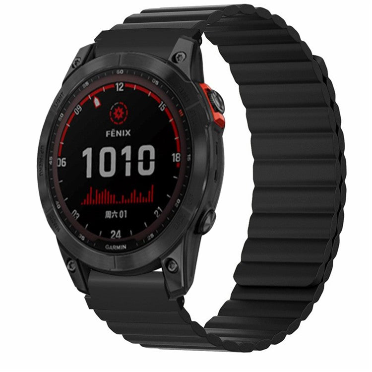For Garmin Fenix 7S / 6S / 5S Watch Band Replacement Magnetic Silicone Strap with 20mm PC Connector - Black