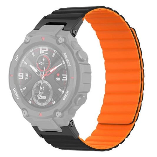 For Huami Amazfit T-Rex /  T-Rex Pro Silicone Watch Strap Magnetic Smartwatch Band - Black+Orange
