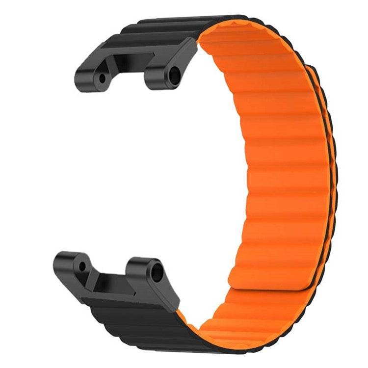 For Huami Amazfit T-Rex /  T-Rex Pro Silicone Watch Strap Magnetic Smartwatch Band - Black+Orange