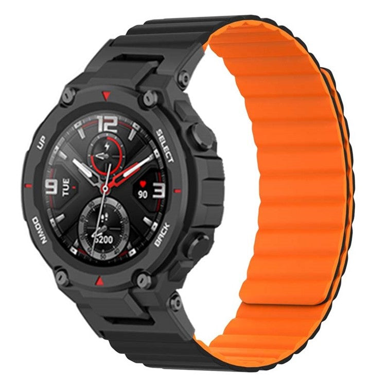 For Huami Amazfit T-Rex /  T-Rex Pro Silicone Watch Strap Magnetic Smartwatch Band - Black+Orange