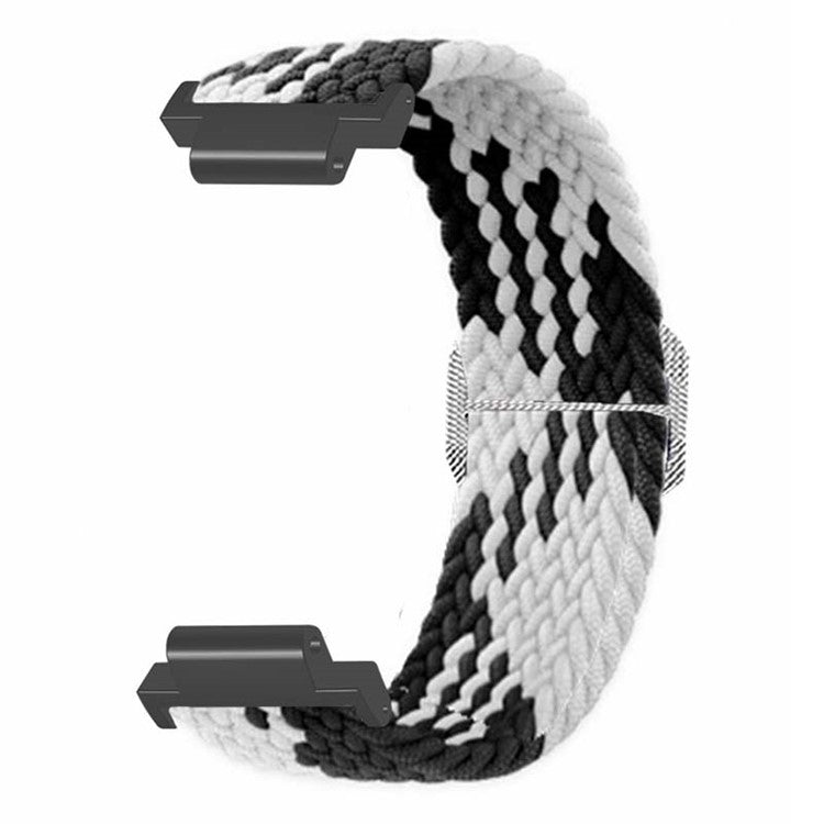 For Garmin Forerunner 220 / 230 / 235 / 735XT / 620 / 630 Watch Strap Stretchy Braided Nylon Band - Black+White