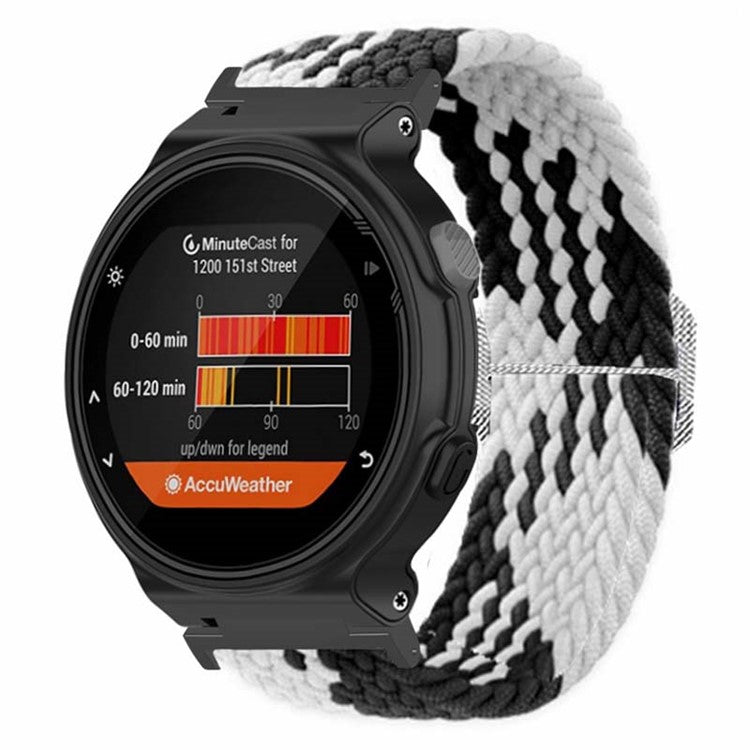 For Garmin Forerunner 220 / 230 / 235 / 735XT / 620 / 630 Watch Strap Stretchy Braided Nylon Band - Black+White