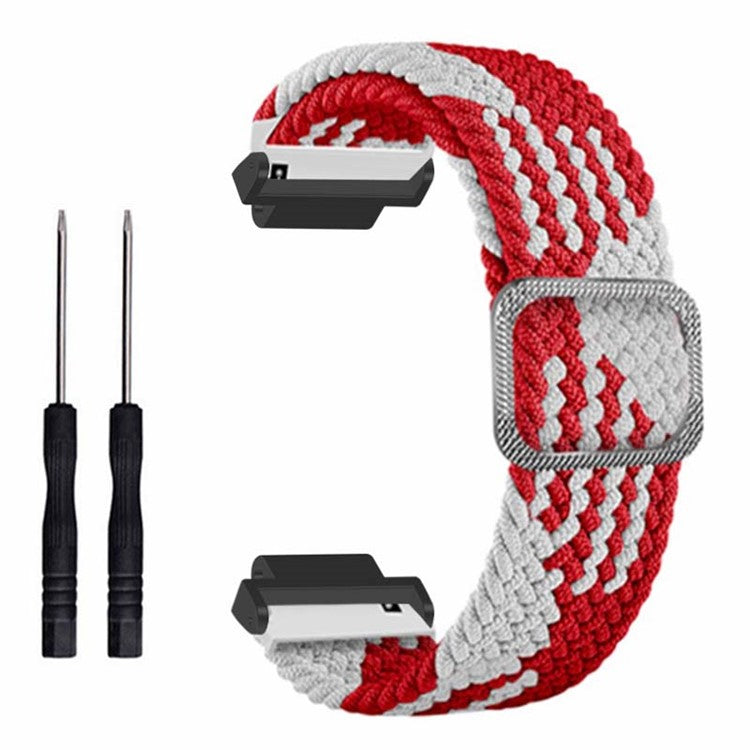 For Garmin Forerunner 220 / 230 / 235 / 735XT / 620 / 630 Watch Strap Stretchy Braided Nylon Band - Red+White