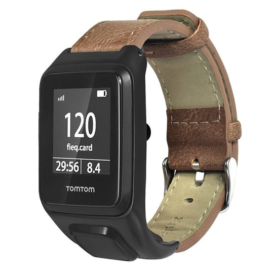 For TomTom Runner 3 / Adventurer Watch Band Genuine Cow Leather Strap with Case - Brown