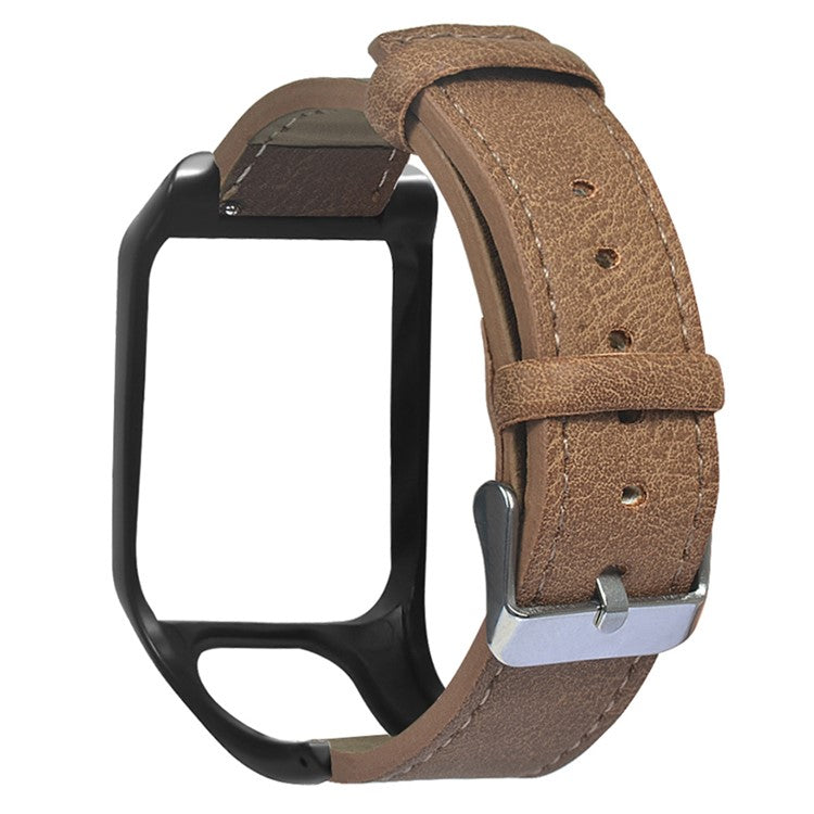For TomTom Runner 3 / Adventurer Watch Band Genuine Cow Leather Strap with Case - Brown