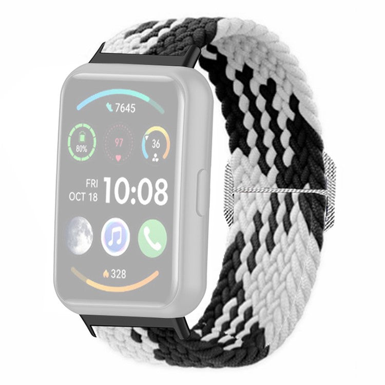 For Huawei Watch Fit 2 Adjustable Watch Strap Braided Elastic Wristband - Black White