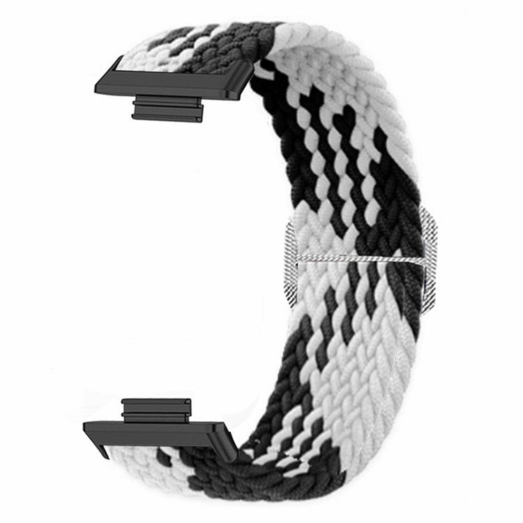 For Huawei Watch Fit 2 Adjustable Watch Strap Braided Elastic Wristband - Black White