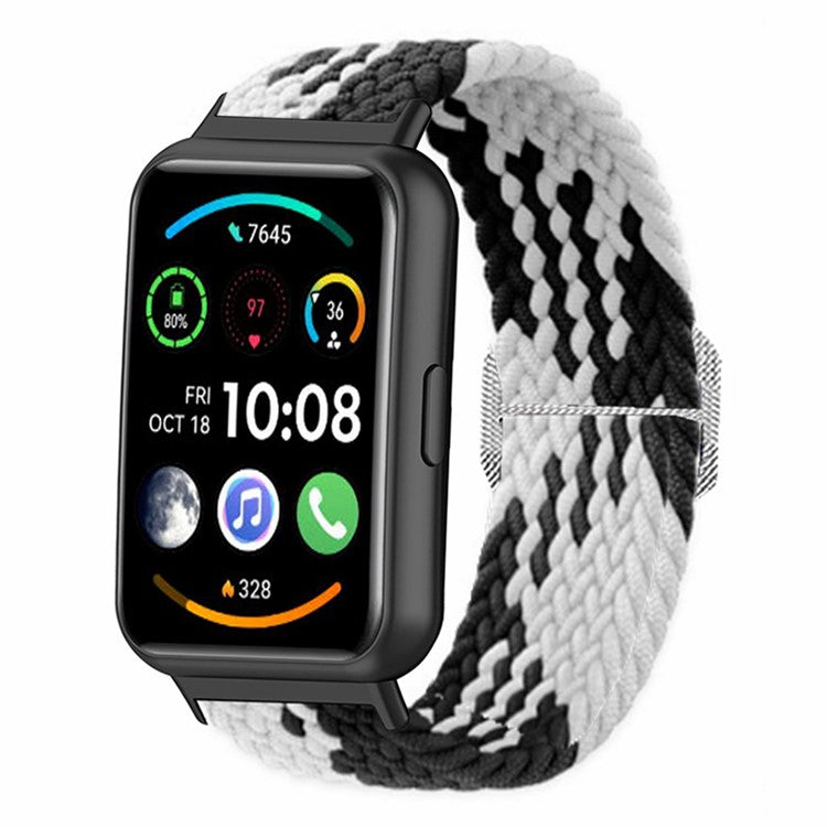 For Huawei Watch Fit 2 Adjustable Watch Strap Braided Elastic Wristband - Black White