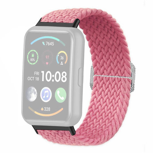 For Huawei Watch Fit 2 Adjustable Watch Strap Braided Elastic Wristband - Pink