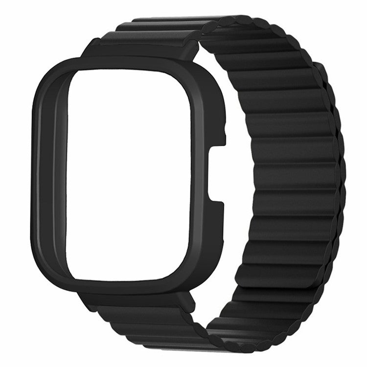 For Xiaomi Redmi Watch 3 Silicone Watch Band Magnetic Strap with PC Watch Case - Black