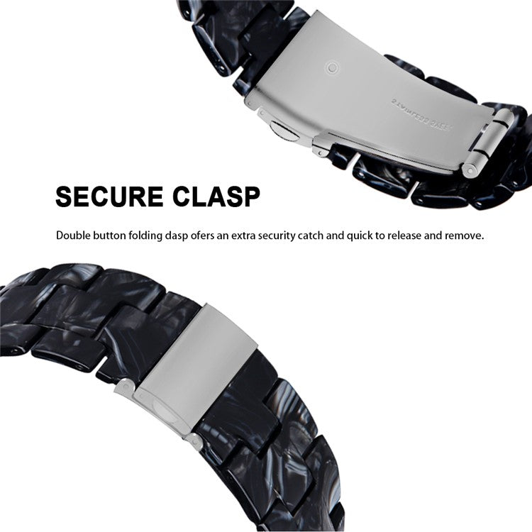 For Garmin Vivoactive 4 Resin Watch Strap 22mm Waterproof Replacement Watch Band - Glossy Black
