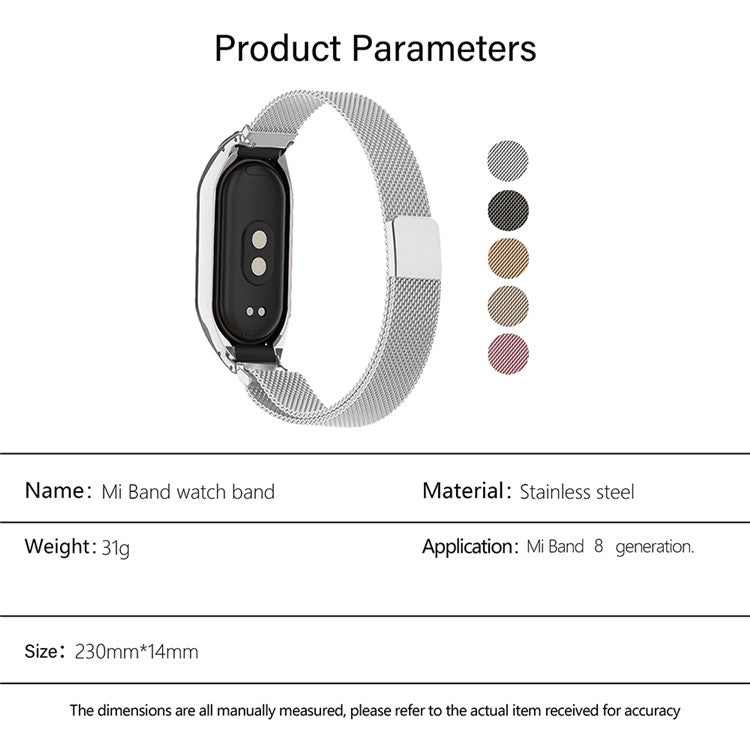 KALEBOL KLB-ML-001 For Xiaomi Smart Band 9 NFC / 9 / 8 NFC / 8 Milanese Watch Strap Stainless Steel Band - Rose Gold