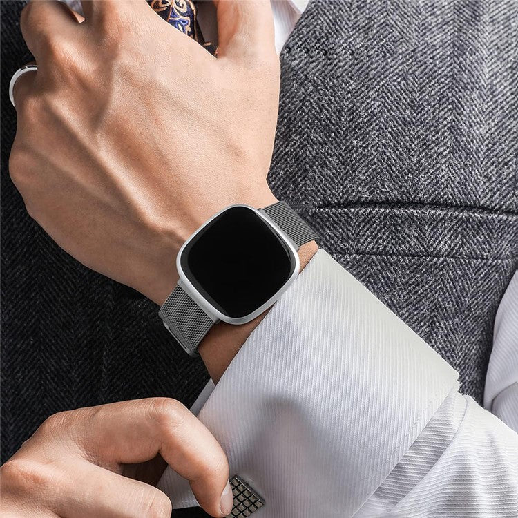 KALEBOL KLB-ML-001 Size S For Fitbit Versa 4 / 3 / Sense / Sense 2 Milanese Watch Strap Stainless Steel Band - Silver