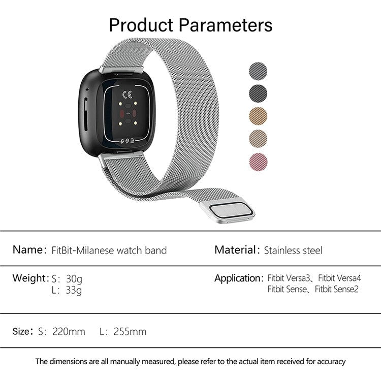 KALEBOL KLB-ML-001 Size S For Fitbit Versa 4 / 3 / Sense / Sense 2 Milanese Watch Strap Stainless Steel Band - Silver