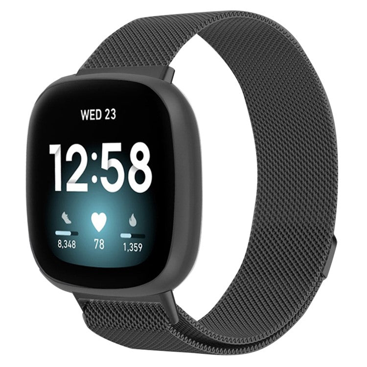 KALEBOL KLB-ML-001 Size L For Fitbit Versa 4 / 3 / Sense / Sense 2 Watch Band Milanese Magnetic Wrist Strap - Black
