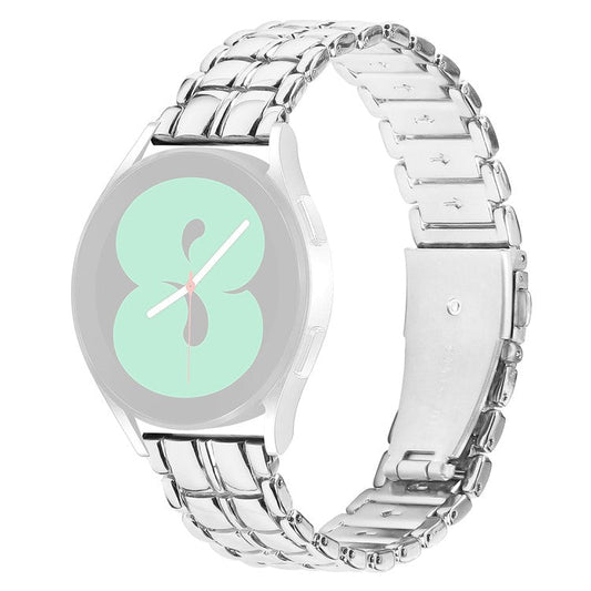 For Huami Amazfit Youth Edition 20mm Grid Texture Replacement Strap Stainless Steel Watch Band - Silver