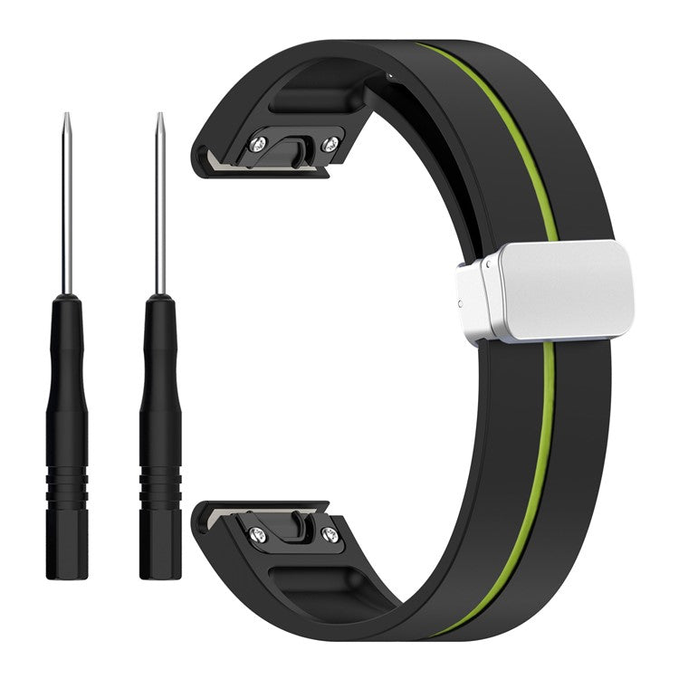 For Garmin Fenix 7S / 6S Pro / 5S Plus / Instinct 2S Silicone Watch Bands Silver Buckle 20mm Dual Color Stripes Strap - Black+Lime