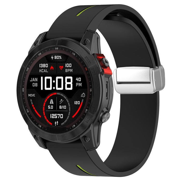 For Garmin Fenix 7S / 6S Pro / 5S Plus / Instinct 2S Silicone Watch Bands Silver Buckle 20mm Dual Color Stripes Strap - Black+Lime