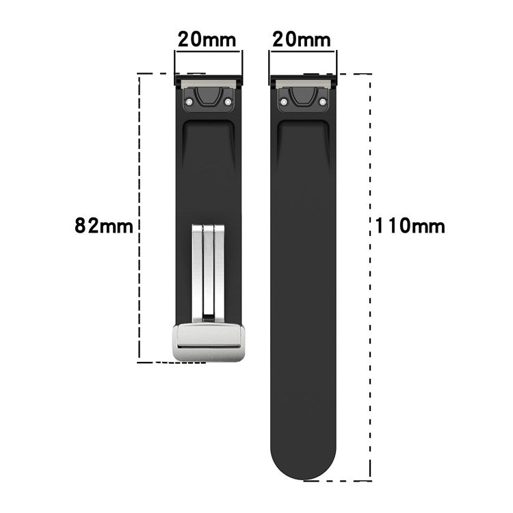 For Garmin Fenix 7S / 6S Pro / 5S Plus / Instinct 2S Silicone Watch Bands Silver Buckle 20mm Dual Color Stripes Strap - Black+Lime