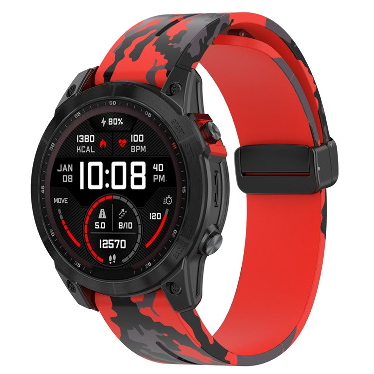 For Garmin Fenix 7 / Forerunner 965 / 955 / 945 / 935 Watch Band Black Buckle 22mm Camouflage Wriststrap - Camo Red