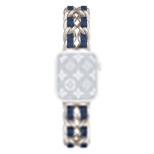 Watch Strap for Apple Watch Series 10 42mm / 9 8 7 41mm / SE (2023) SE (2022) SE 6 5 4 40mm / 3 2 1 38mm Chain Style Watch Band - Starlight+Dark Denim