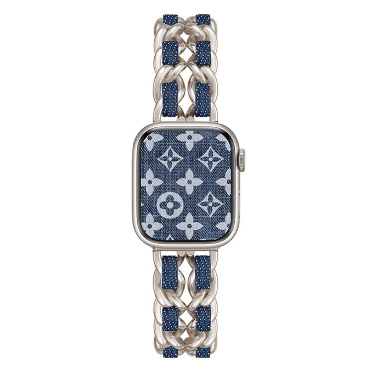 Watch Strap for Apple Watch Series 10 42mm / 9 8 7 41mm / SE (2023) SE (2022) SE 6 5 4 40mm / 3 2 1 38mm Chain Style Watch Band - Starlight+Dark Denim