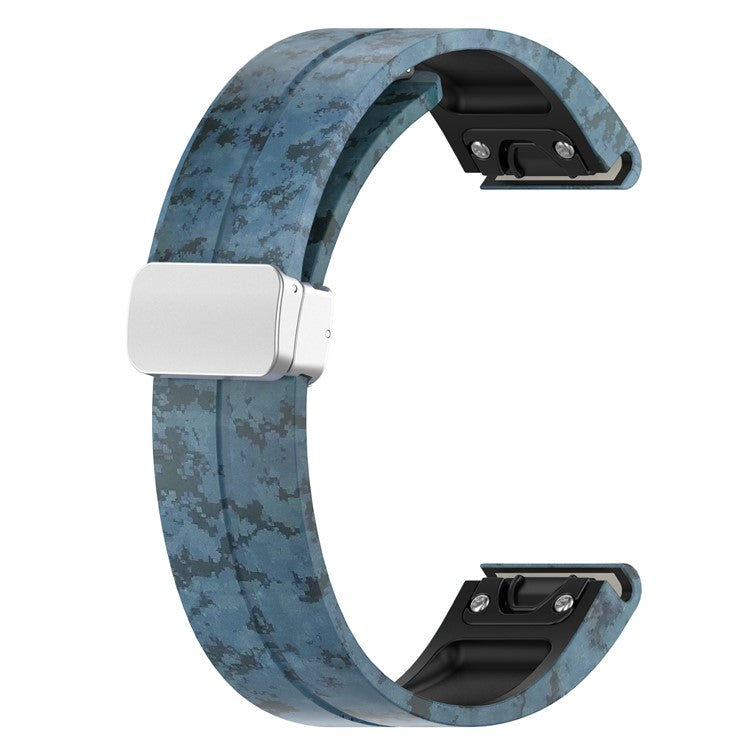 For Garmin Tactix 7 Pro / Fenix 7X / 6X / 6X Pro / 5X Plus Silicone Watch Band 26mm Silver Buckle Wrist Strap - Mosaic