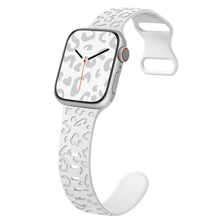For Apple Watch Series 10 46mm / Ultra 2 Ultra 49mm /  Series 9 8 7 45mm / 6 5 4 SE (2023) SE (2022) SE 44mm / 3 2 1 42mm Silicone Leopard Pattern Watch Strap - White